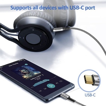 Kábel SUCESO USB-C na 3,5 mm Aux s audio konektorom typu C Kábel USB-C na 3,5 mm Aux kompatibilný so