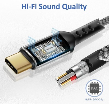 Kábel SUCESO USB-C na 3,5 mm Aux s audio konektorom typu C Kábel USB-C na 3,5 mm Aux kompatibilný so