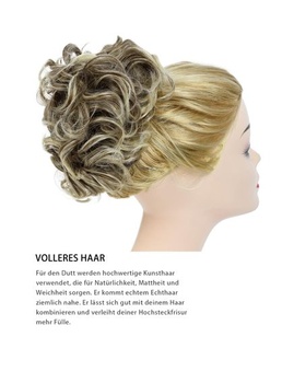 Příčesek Drdol Scrunchie Updo Kudrnatý popelavě hnědý s blond hřebínky v drdolu popelavě hnědý