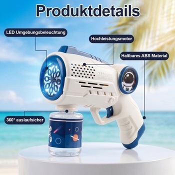 Bublinková pistole, výrobník bublin pro děti, s LED světlem a 100ml nádržkou, automatická