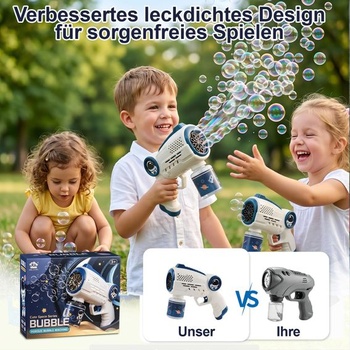 Bublinková pistole, výrobník bublin pro děti, s LED světlem a 100ml nádržkou, automatická