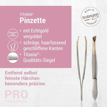Pinzeta TITANIA ze Solingenu (8 cm, pozlacená) • Vyrobeno v Německu • Pinzeta na vytrhávání obočí •