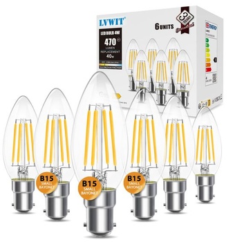 LVWIT B15 LED žiarovka v tvare sviečky 4W C35 bajonetová pätica teplá biela 2700K Edison Vintage