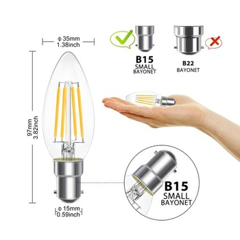 LVWIT B15 LED žiarovka v tvare sviečky 4W C35 bajonetová pätica teplá biela 2700K Edison Vintage