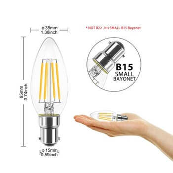 LVWIT B15 LED žiarovka v tvare sviečky 4W C35 bajonetová pätica teplá biela 2700K Edison Vintage