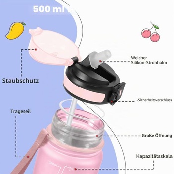 Fľaša na pitie s objemom 0,5 litra, fľaša na vodu, detská fľaša na pitie so slamkou, nepriepustná,