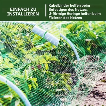 Sieť proti vtákom 2m x 15m, jemná sieť proti vtákom, s 50 sťahovacími páskami a 10 klincami,