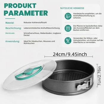 Kulatá dortová forma s víkem o průměru 24 cm, kulatá forma na pečení o průměru 24 cm, nepřilnavá