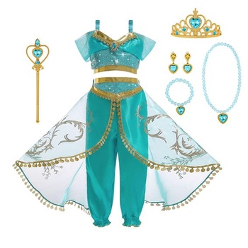 Kostým princeznej ACWOO Jazmín, 8dielny jazmínový kostým pre dievčatá, top a nohavice s tancom Aladin s