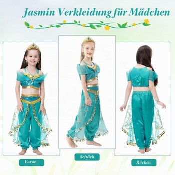 Kostým princeznej ACWOO Jazmín, 8dielny jazmínový kostým pre dievčatá, top a nohavice s tancom Aladin s