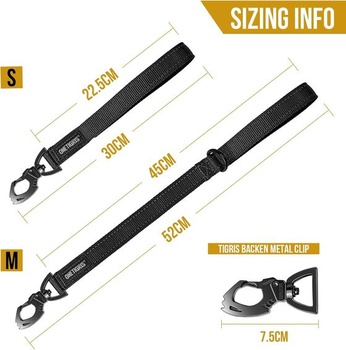 OneTigris Bolt krátké vodítko pro psy 30 cm, krátké vodítko s kovovou sponou ve tvaru tygřího zubu