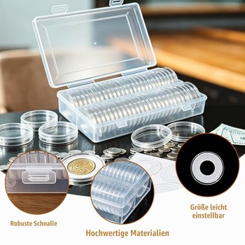 50 kapslí na mince, 2 kapsle na euromince s pěnovými kroužky (8 velikostí 17-40 mm) 40 mm - 50 ks