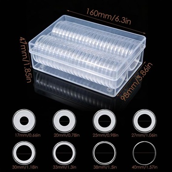 50 kapslí na mince, 2 kapsle na euromince s pěnovými kroužky (8 velikostí 17-40 mm) 40 mm - 50 ks