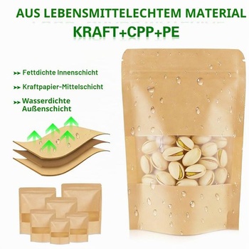Papierové kraftové vrecká s okienkom, 65 ks Papierové kraftové vrecká 10x15 cm, znovuuzatvárateľné