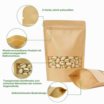 Papierové kraftové vrecká s okienkom, 65 ks Papierové kraftové vrecká 10x15 cm, znovuuzatvárateľné
