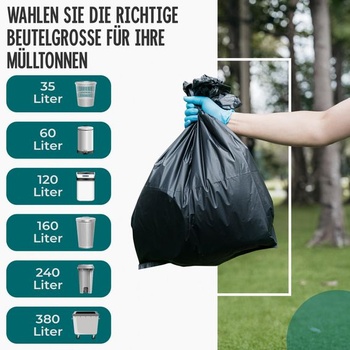 Pytle na odpad 240 l - 10 rolí, odolné proti roztržení, pevné, 10 kusů (1 balení), černé (extra