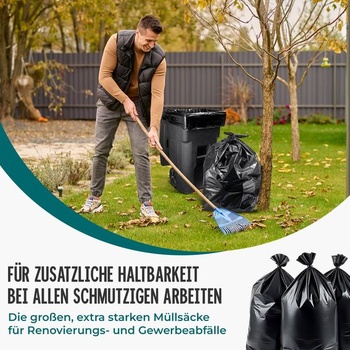 Pytle na odpad 240 l - 10 rolí, odolné proti roztržení, pevné, 10 kusů (1 balení), černé (extra