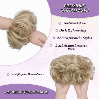 FESHFEN Mini dvojitý drdol, príčesok, blond, strapaté vlasy, pre ženy, 2 kusy, blond melír