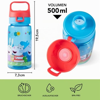 P:os Detská fľaša na pitie s motívom Prasiatka Peppa 500 ml nepriepustná