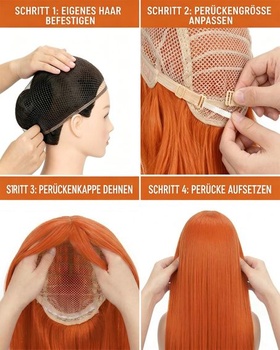 Luxiremi Dlhá oranžová parochňa s ofinou pre ženy, Cosplay, Párty, Karneval, Oranžová s ofinou, 28