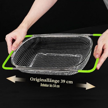 Výsuvné kuchyňské sítko (38–54 cm), koš z nerezové oceli pro použití nad dřezem, kuchyňské sítko,