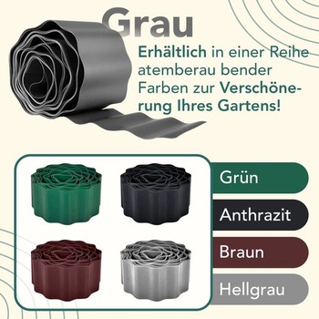 GARDENIX Plastový okraj trávnika 9 m, výška 20 cm - Vlnitý okraj pre kvetinové záhony - Šedý