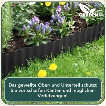 GARDENIX Plastový okraj trávnika 9 m, výška 20 cm - Vlnitý okraj pre kvetinové záhony - Šedý