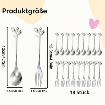 16dílná sada kávových lžiček a vidliček na dort z nerezové oceli, zrcadlově leštěný design listu,