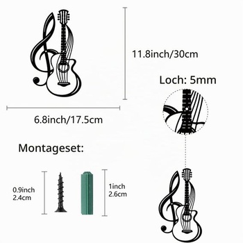 CREATCABIN Kovová nástenná dekorácia, hudobné nástroje, čierne nástenné cedule, gitara, železná
