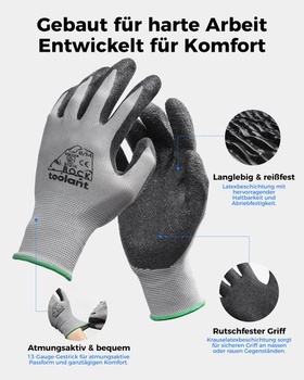 Pracovní rukavice toolant Crinkle Latex ve velkém balení, pogumované bezpečnostní pracovní rukavice