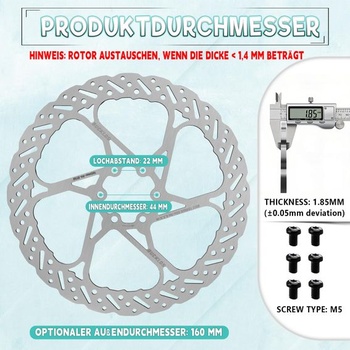 140mm 6-dierkový nerezový brzdový kotúč na bicykel so 6 skrutkami, biely, 140 mm - 1 ks