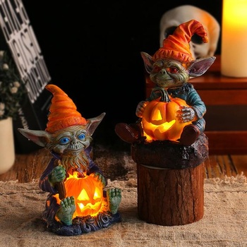Halloweenská dekorace dýňová lucerna, podzimní dekorace dýňová figurka trpaslíka dýňová figurka s