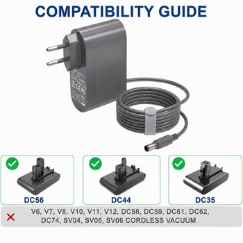 Nabíjačka 16,75 V/24,35 V pre Dyson DC30 DC31 DC34 DC35 DC44 DC45 DC56 DC57 sivá