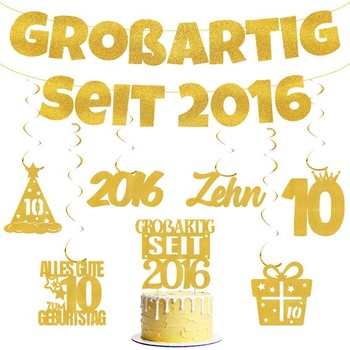 Girlanda k 10. narodeninám pre chlapcov a dievčatá - zlatý banner s dekoráciou k 10. narodeninám,