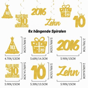Girlanda k 10. narodeninám pre chlapcov a dievčatá - zlatý banner s dekoráciou k 10. narodeninám,