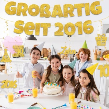 Girlanda k 10. narodeninám pre chlapcov a dievčatá - zlatý banner s dekoráciou k 10. narodeninám,