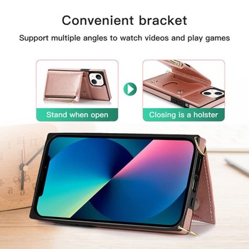 Pouzdro UEEBAI pro iPhone 13 6,1 palce, prémiové pouzdro z umělé kůže s ramenním popruhem, zip,