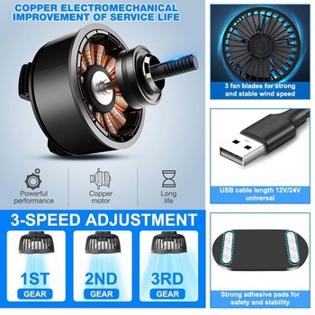 Dvouhlavý ventilátor do auta s USB, otočný o 360° s USB a 3 rychlostmi, duální ventilátor vhodný s