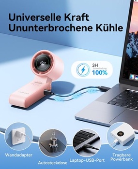 Ruční ventilátor KIMMOO 3 v 1 Turbo – 100 rychlostí, 20 000 ot./min, 12hodinové chlazení, digitální