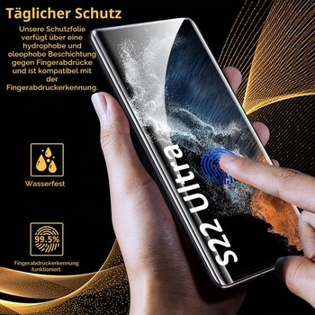 Ochranné tvrzené sklo pro Samsung Galaxy S22 Ultra (3 ks), kompatibilní s otisky prstů, tvrdost 9H,