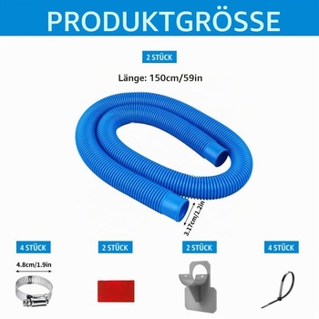 Bazénová hadica, 2 kusy, 32mm bazénová hadica, náhradná bazénová hadica so 4 kovovými svorkami,