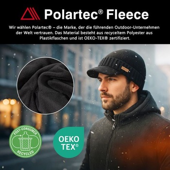 Čepice TOP-EX PolarWool™ z merino vlny s kšiltem a fleecovou podšívkou, velikost M–XXL, nepromokavá