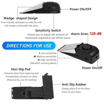 Flintronic Doorstop Alarm, Poplašné zariadenie Doorstop Alarm s ochranou proti vlámaniu 120 dB, 2 kusy
