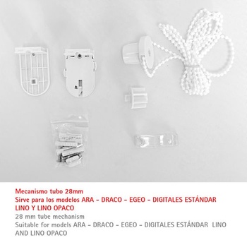 Sada Blindecor s mechanizmom pre rolety, kompatibilná s rúrkami 28 mm, biela, kompletná krabička s