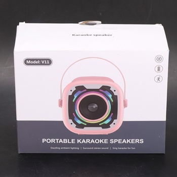 Prenosný karaoke automat PKBD pre deti s 2 mikrofónmi, darček pre deti od 3 rokov, ružový