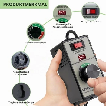 Regulátor otáček 230V 4000W, regulátor napětí se zásuvkou, pro motor