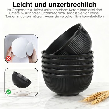 Sada 6 plastových misek na cereálie, nerozbitné plastové misky v 6 barvách, objem 750 ml, vhodné do