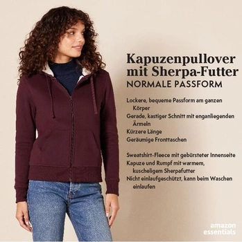 Dámska pohodlná sherpa fleecová bunda Amazon Essentials so zipsom a kapucňou, regular strih XS-S,