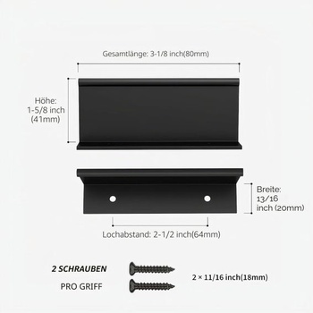 Sada 10 nábytkových úchytiek Regy, čierna, rozstup otvorov 64 mm, skryté úchytky skriniek pre kuchynské