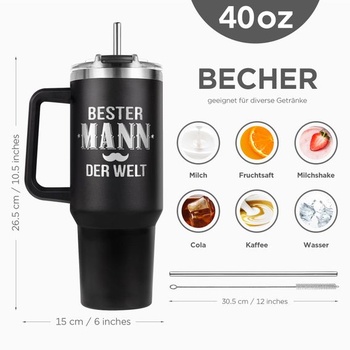 Dárek pro muže, termohrnek o objemu 1227 ml s víčkem a brčkem.